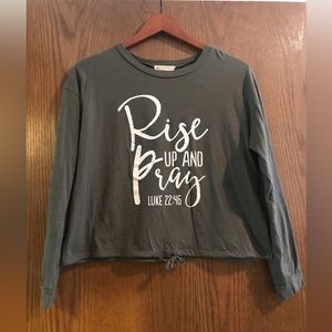 Army green “Rise up and Pray” size M long sleeve drawstring crop top